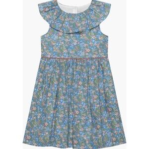 Trotters London 3T Lily Rose Blue Floral Ruffle-Neck Dress